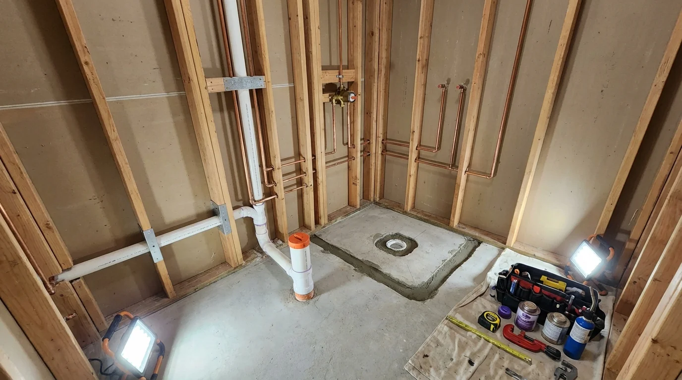 Bathroom rough-in plumbing during remodel by Johns Plumbing LLC in Adairsville