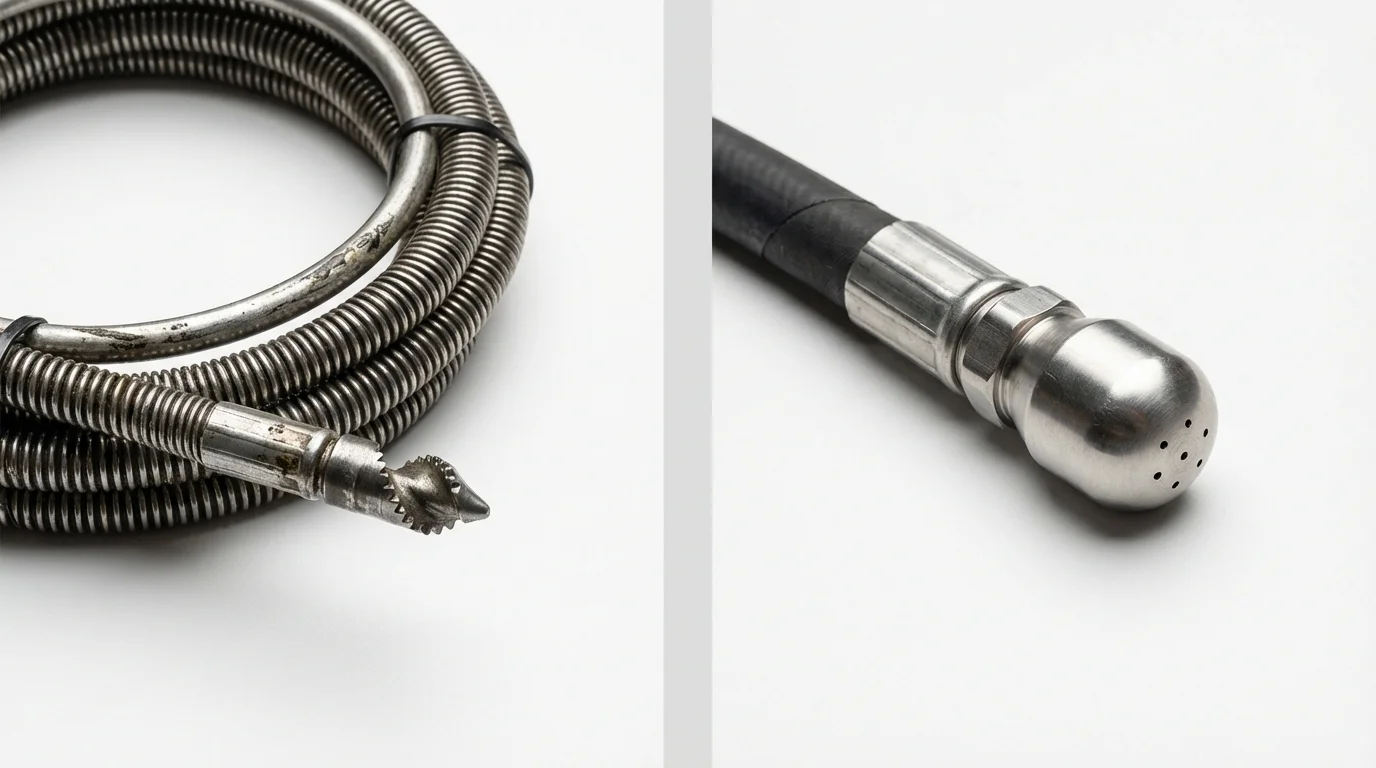 Drain snake cable and hydro jetting nozzle used for drain cleaning in Adairsville, GA