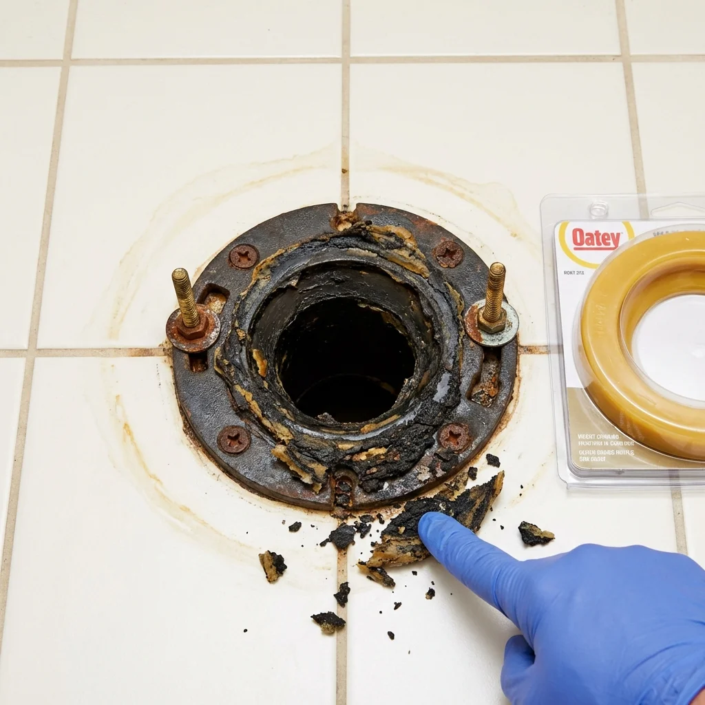 Failed wax ring showing water seepage at the base of a toilet in a Adairsville, GA home