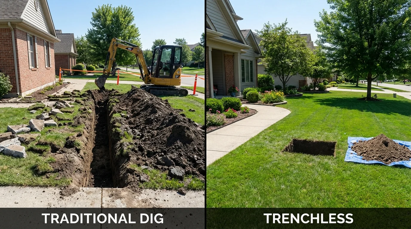 Trenchless sewer repair with minimal yard damage versus traditional excavation in Adairsville, GA